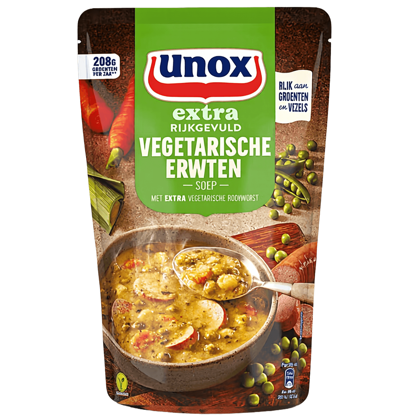 2 zakken UNOX Rijkgevulde Vega Erwtensoep 570ml